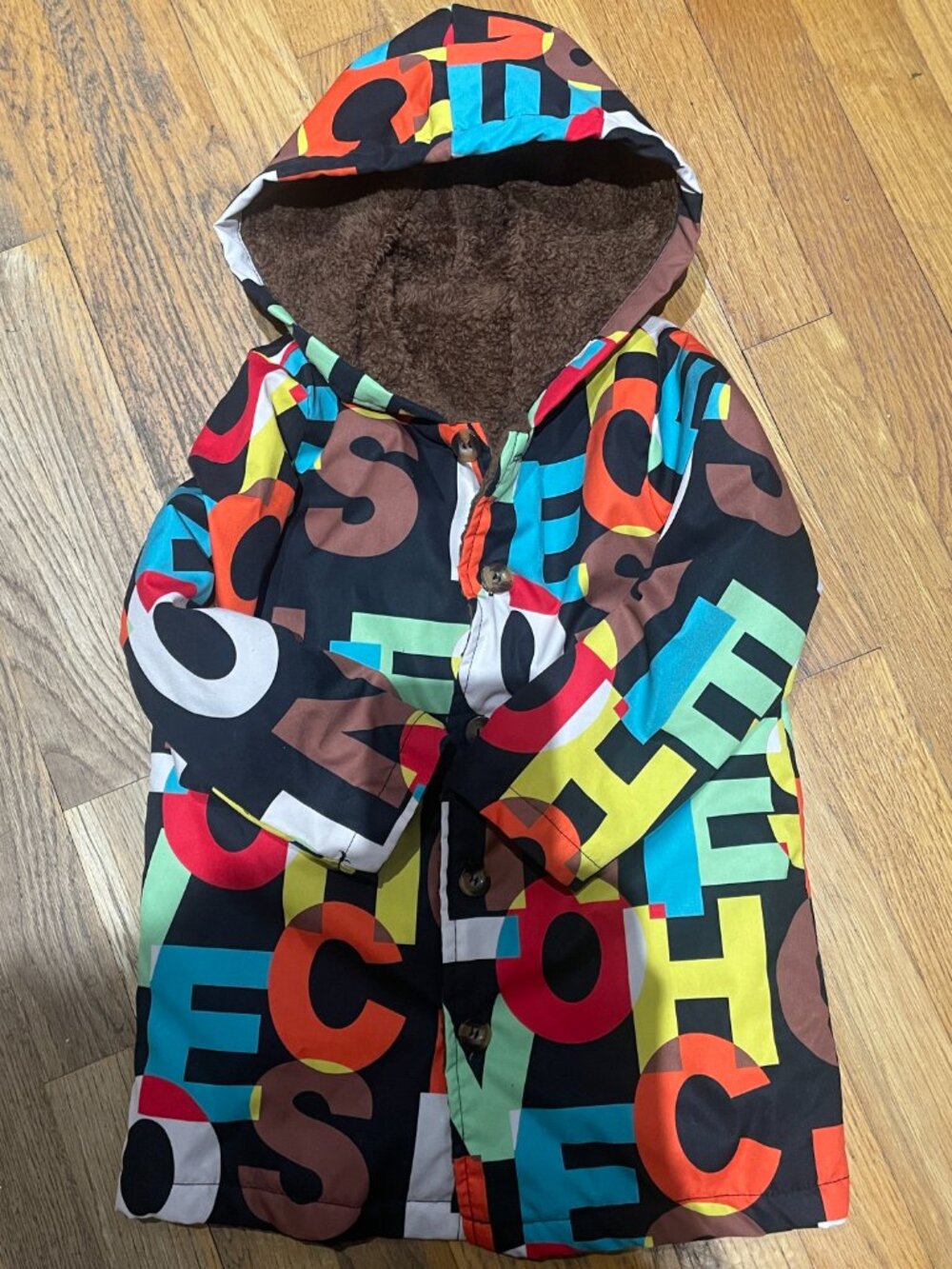 Girls Coat Hooded Alphabet Size 5 Fleece Lined - Picture 3 of 4